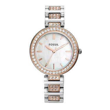 Fossil - Karli Analoge Quarzuhr mit silbernem & roségoldenem Edelstahlarmband für Damen BQ3337 im Sale